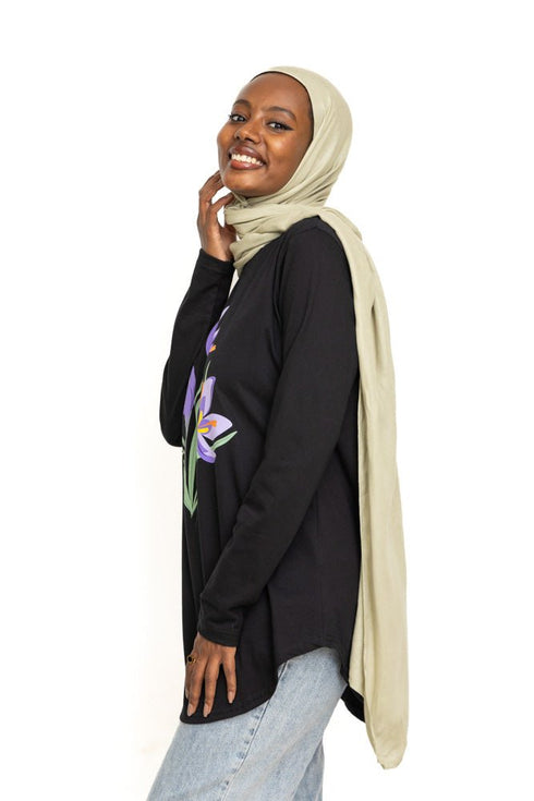 Black Printed Long - Sleeve Design 5 - Khotwh